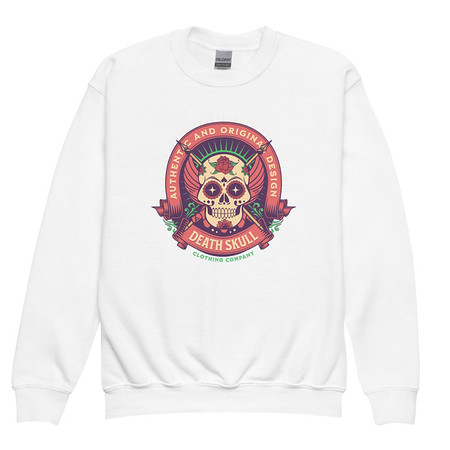 [ID: 677-G481] Death Skull - Badge  Youth Crew Neck Sweatshirt