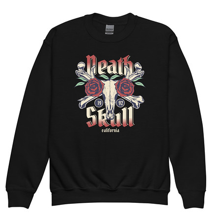 [ID: 677-G482] Death Skull - Flower Youth Crew Neck Sweatshirt