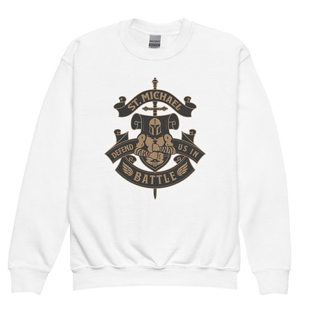 [ID: 677-G484] Defend us in battle - Knight with sword Youth Crew Neck Sweatshirt