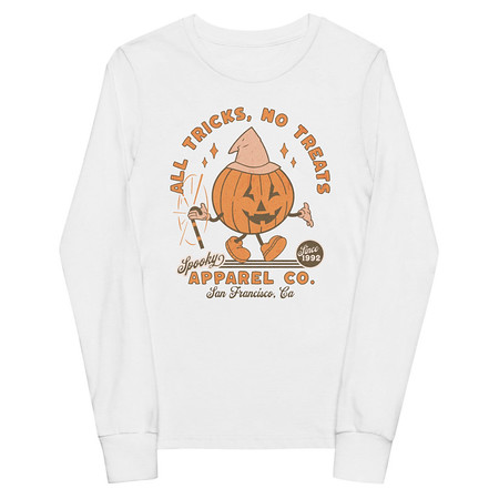[ID: 511-G47] All Tricks No Treats - Pumpkin Mascot Youth Long Sleeve Tee