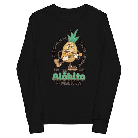 [ID: 511-G54] Alohito Natural Juices - Pineapple Mascot Youth Long Sleeve Tee