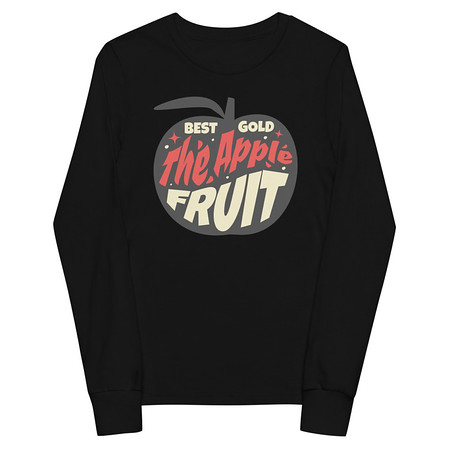 [ID: 511-G97] Apple Fruit - Typographic Lettering Youth Long Sleeve Tee