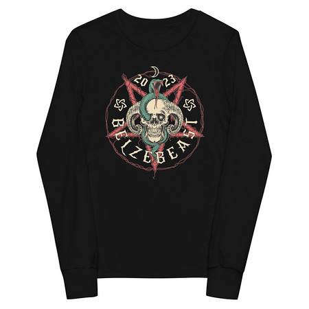 [ID: 511-G181] Belzebeast Pentagram - Halloween Skull with Snake Youth Long Sleeve Tee