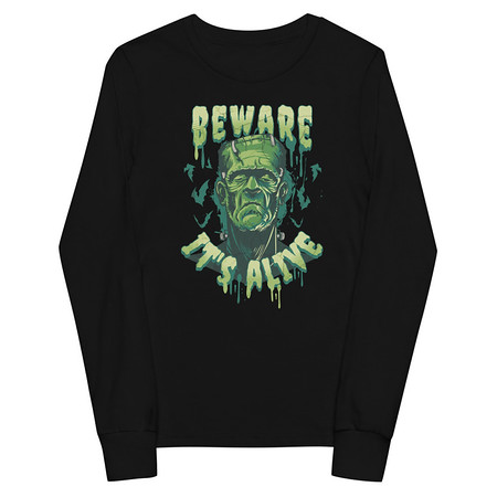 [ID: 511-G197] Beware of Frankenstein - Scary Halloween Youth Long Sleeve Tee