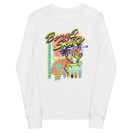 [ID: 511-G256] Born 2 Skate - Retro Skeleton Youth Long Sleeve Tee