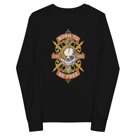 [ID: 511-G259] Born To Be Free - Skull Youth Long Sleeve Tee