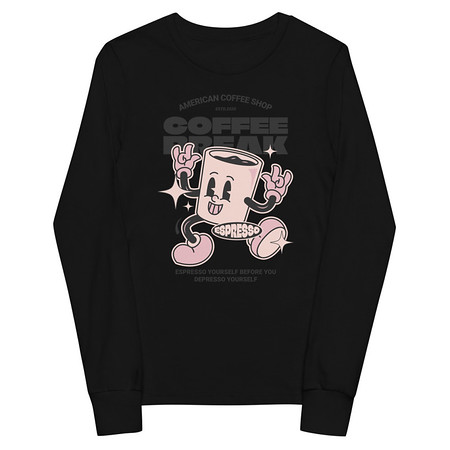 [ID: 511-G395] Coffee Break Mascot Youth Long Sleeve Tee