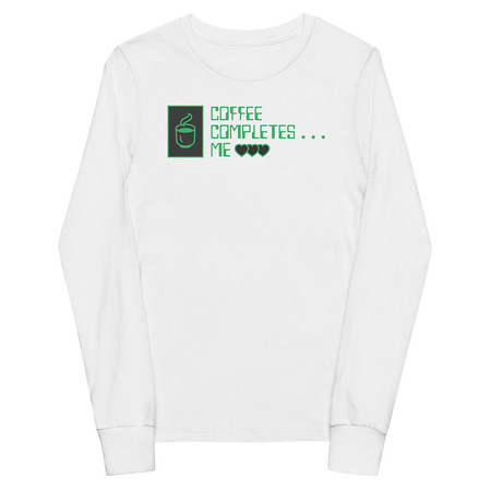 [ID: 511-G397] Coffee Completes Me - Neon Heart Youth Long Sleeve Tee