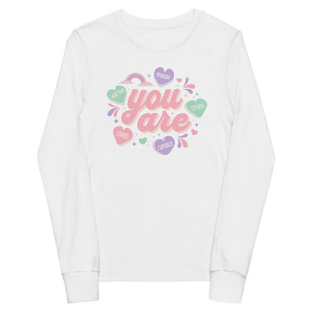 [ID: 511-G411] Colorful Self Love Affirmation - Heart Youth Long Sleeve Tee