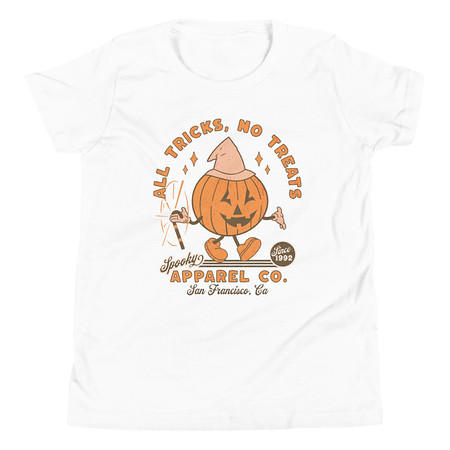 [ID: 307-G47] All Tricks No Treats - Pumpkin Mascot Youth Staple Tee