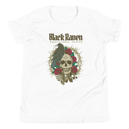 [ID: 307-G229] Black Raven Tattoo - Skull & Thorns Youth Staple Tee