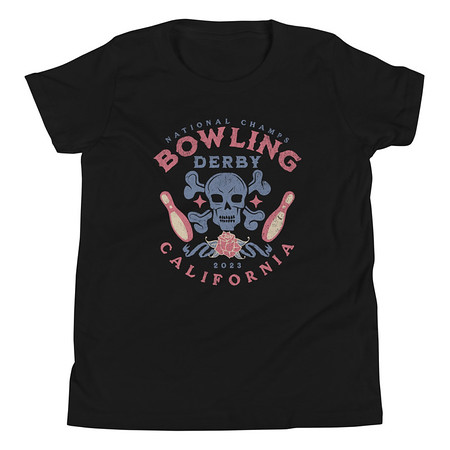 [ID: 307-G276] Bowling Derby Champs - Grunge Skull Youth Staple Tee