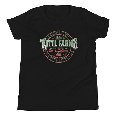 [ID: 307-G376] Christmas Tree Farm - Vintage Holiday Badge Youth Staple Tee