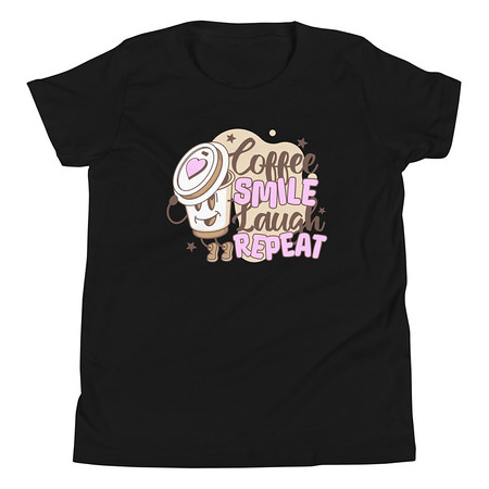 [ID: 307-G402] Coffee is Happiness - Retro Cartoon Mascot Youth Staple Tee
