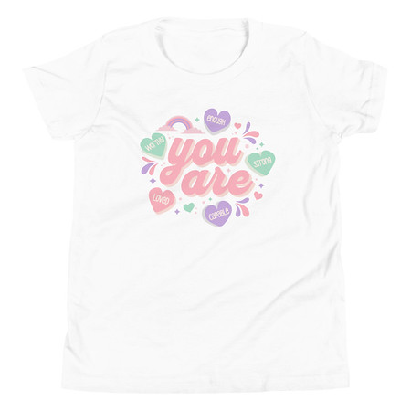 [ID: 307-G411] Colorful Self Love Affirmation - Heart Youth Staple Tee