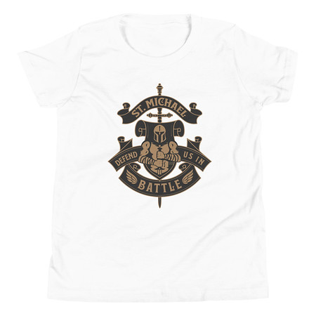 [ID: 307-G484] Defend us in battle - Knight with sword Youth Staple Tee
