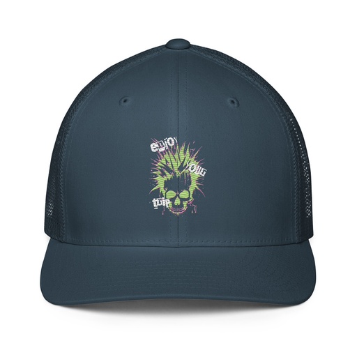 [ID: 596-G3] 'Enjoy Your Trip' Punk Skull Closed-Back Trucker Cap