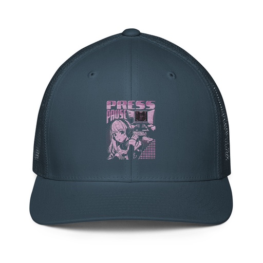 [ID: 596-G4] 'Press Pause' Anime Gaming Closed-Back Trucker Cap