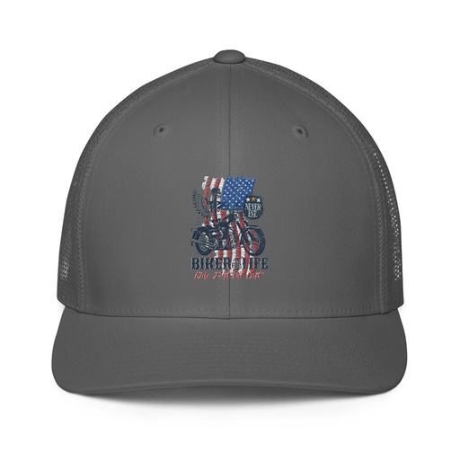 [ID: 596-G65] American Biker for Life Closed-Back Trucker Cap