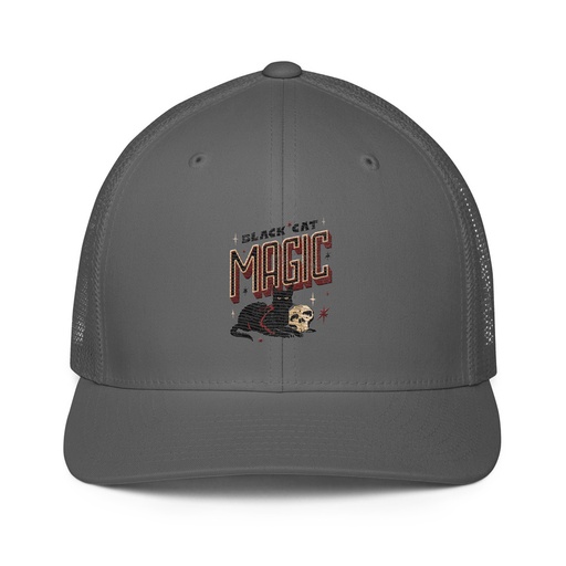 [ID: 596-G214] Black Cat Magic Closed-Back Trucker Cap