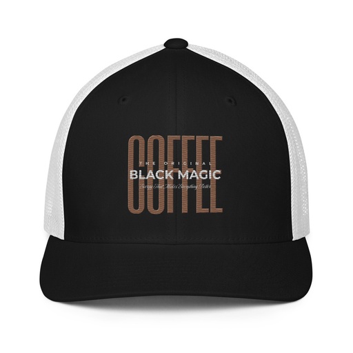 [ID: 596-G226] Black Magic - Minimal Modern Coffee Quote Closed-Back Trucker Cap