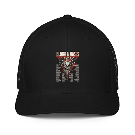 [ID: 596-G236] Blood & Basss - Snake and Skull Closed-Back Trucker Cap