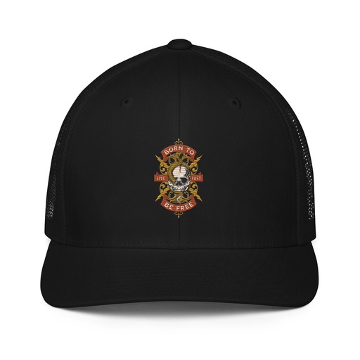[ID: 596-G259] Born To Be Free - Skull Closed-Back Trucker Cap