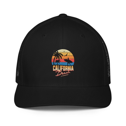 [ID: 596-G312] California Beach - Retro Surf Closed-Back Trucker Cap