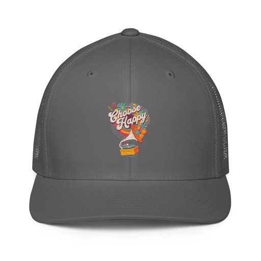 [ID: 596-G370] Choose Happy - Retro Music Closed-Back Trucker Cap