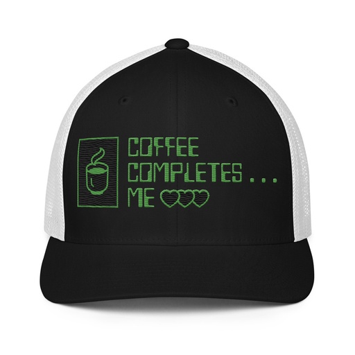 [ID: 596-G397] Coffee Completes Me - Neon Heart Closed-Back Trucker Cap