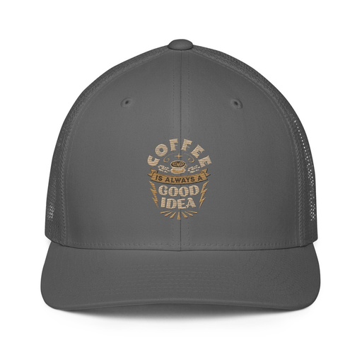 [ID: 596-G401] Coffee is always a good idea - Lightning Bolt Closed-Back Trucker Cap