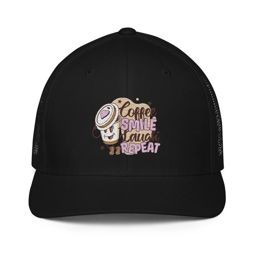[ID: 596-G402] Coffee is Happiness - Retro Cartoon Mascot Closed-Back Trucker Cap