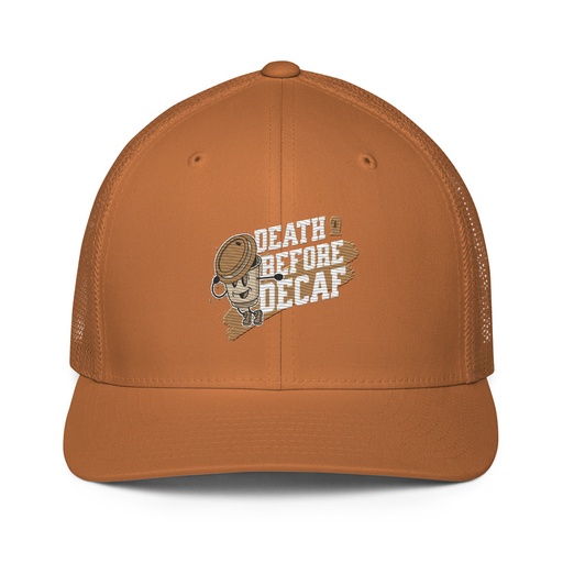 [ID: 596-G476] Death Before Decaf Closed-Back Trucker Cap