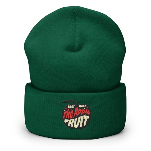 [ID: 266-G97] Apple Fruit - Typographic Lettering Cuffed Beanie