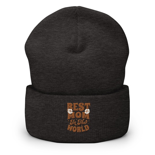 [ID: 266-G189] Best Mom in the World - Flowers Cuffed Beanie