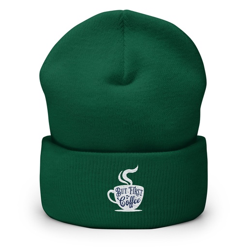 [ID: 266-G300] But First Coffee - Hand Lettering Typography Cuffed Beanie