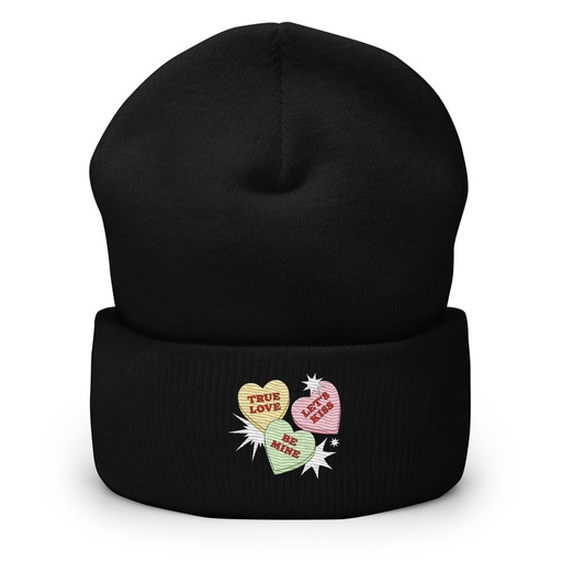 [ID: 266-G331] Candy Hearts - Valentine's Day Cuffed Beanie