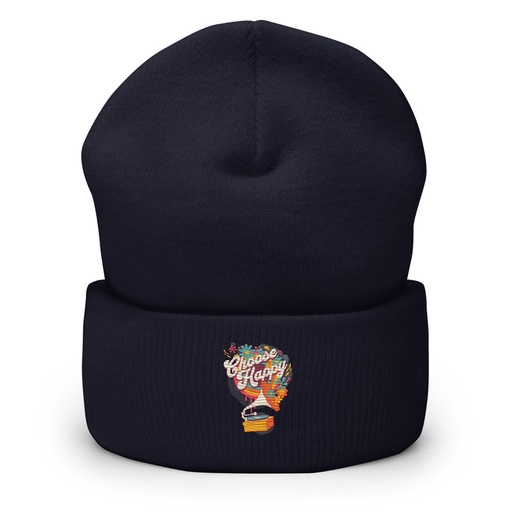 [ID: 266-G370] Choose Happy - Retro Music Cuffed Beanie