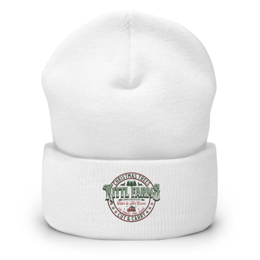 [ID: 266-G376] Christmas Tree Farm - Vintage Holiday Badge Cuffed Beanie