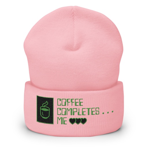 [ID: 266-G397] Coffee Completes Me - Neon Heart Cuffed Beanie