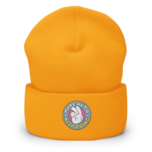 [ID: 266-G408] Colorful Fun Retro Style Badge Cuffed Beanie