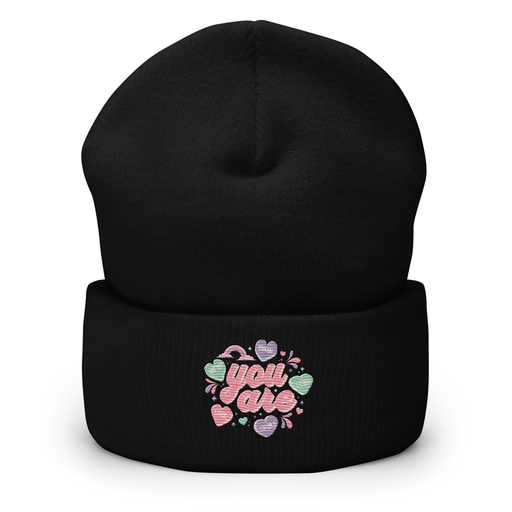 [ID: 266-G411] Colorful Self Love Affirmation - Heart Cuffed Beanie