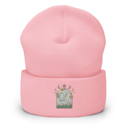 [ID: 266-G426] Cottagecore Frog Botanical Cuffed Beanie