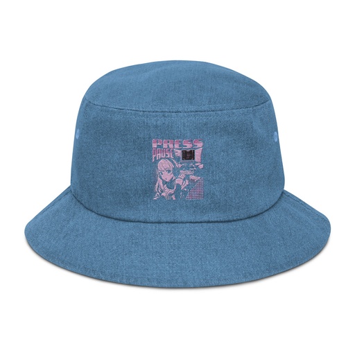 [ID: 501-G4] 'Press Pause' Anime Gaming Denim Bucket Hat