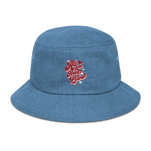 [ID: 501-G50] All You Need is Love - Retro Valentines Day Denim Bucket Hat