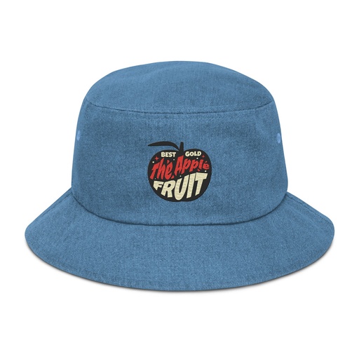 [ID: 501-G97] Apple Fruit - Typographic Lettering Denim Bucket Hat