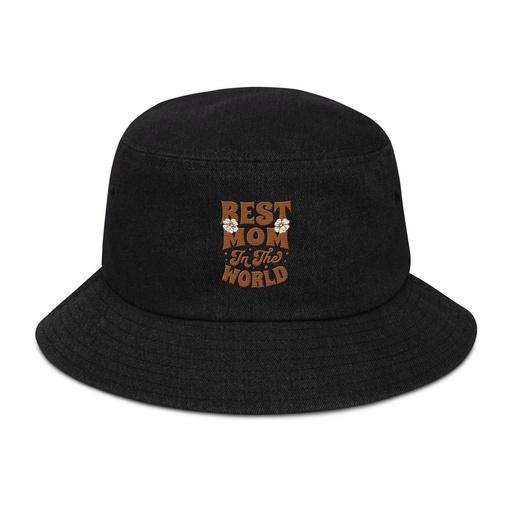 [ID: 501-G189] Best Mom in the World - Flowers Denim Bucket Hat