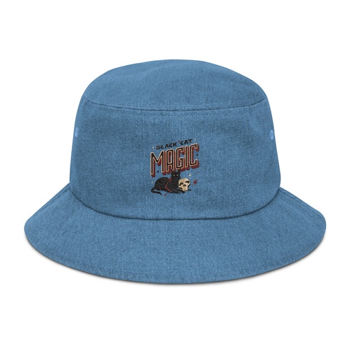 [ID: 501-G214] Black Cat Magic Denim Bucket Hat