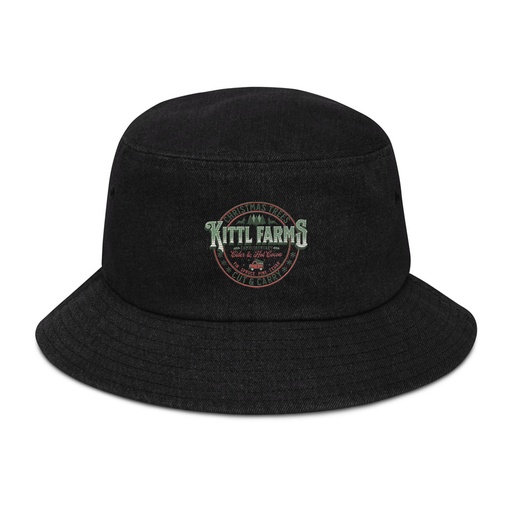 [ID: 501-G376] Christmas Tree Farm - Vintage Holiday Badge Denim Bucket Hat
