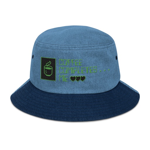 [ID: 501-G397] Coffee Completes Me - Neon Heart Denim Bucket Hat